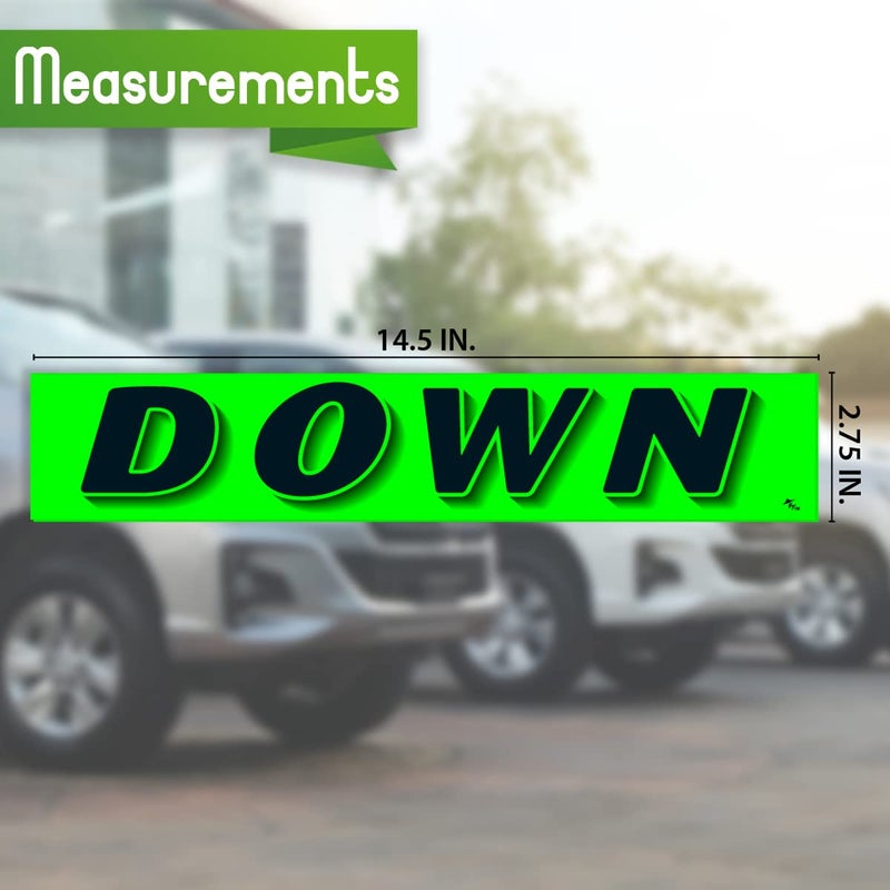 Versa-Tags Chartreuse Green Vinyl Slogan Stickers - 12-Pack for Car Dealer Windshield Advertising, Perfect for Used/New Car Truck RV Lots "Slogan-Down-Stickers - Image 2